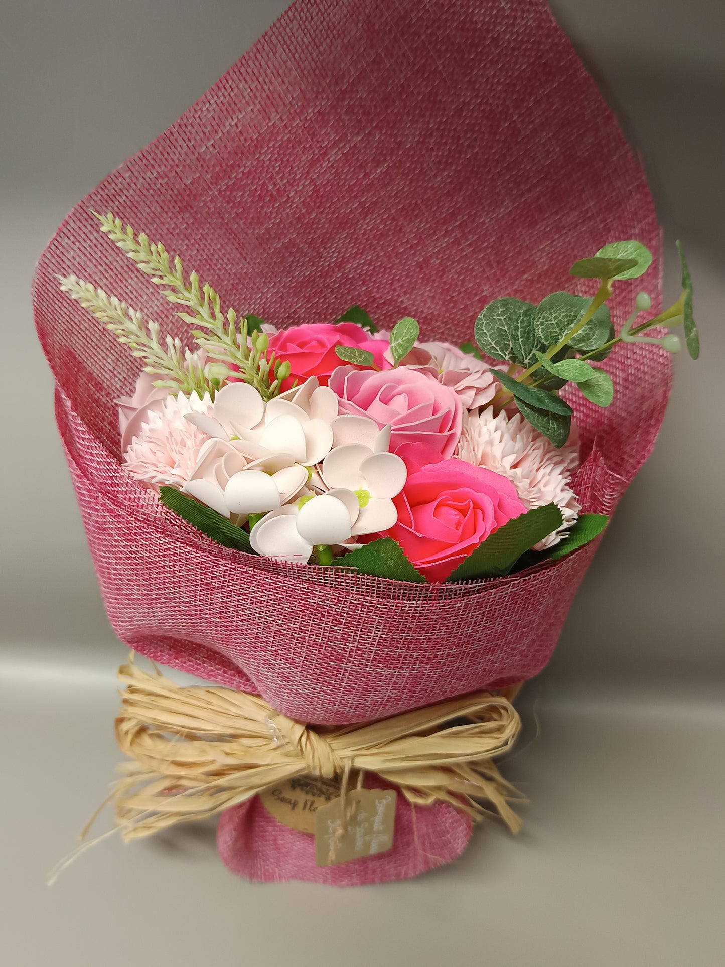 Bouquet de fleurs en savon sur support - Rose