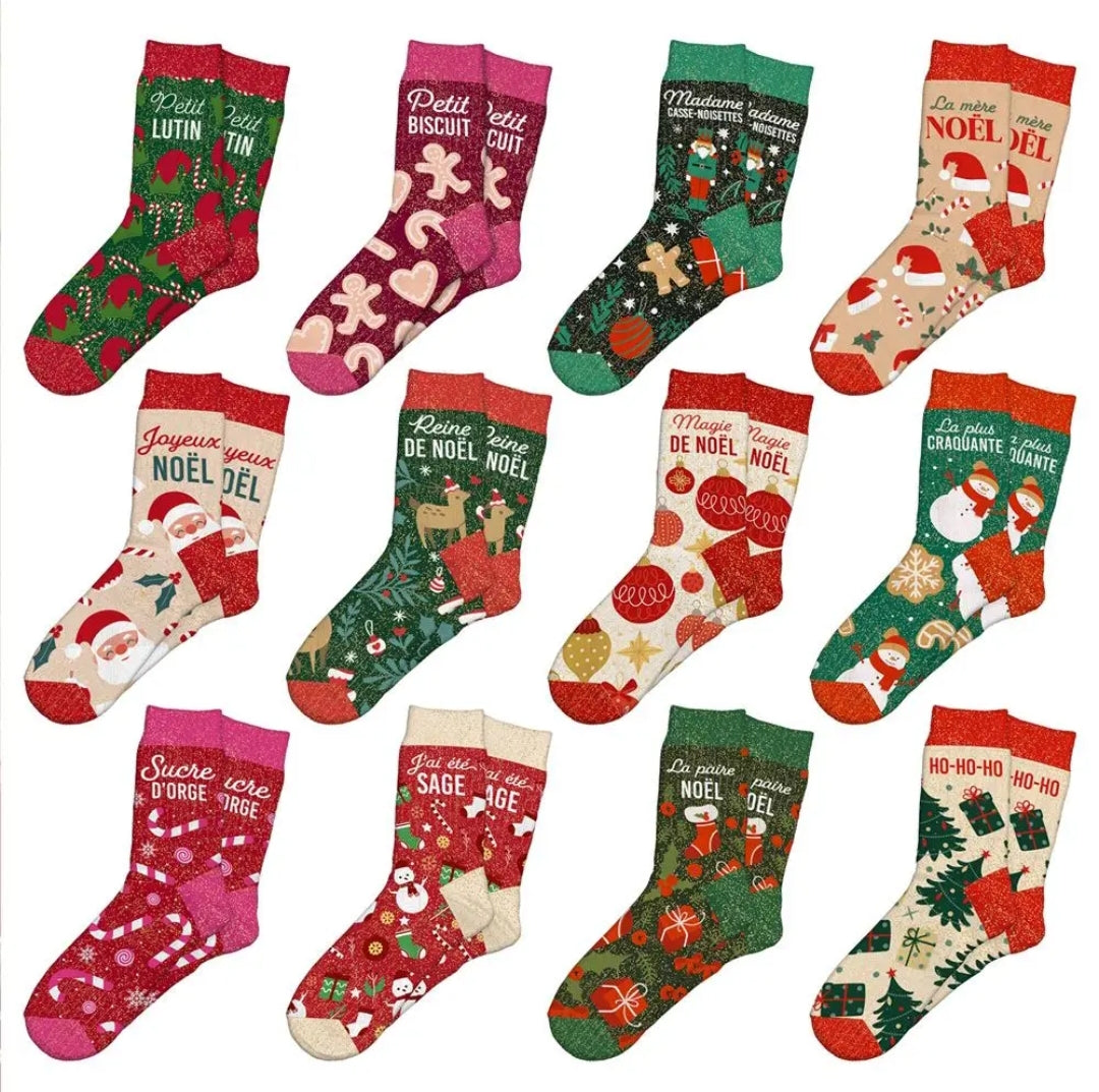 Chaussettes à paillettes Noël kitch petit lutin