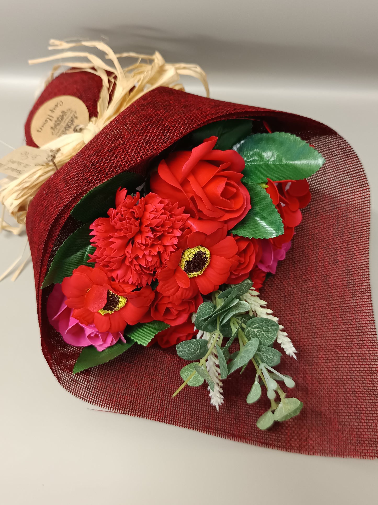 Bouquet de fleurs en savon rouge debout - Fleurs artificielles